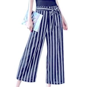 ATTENTION  Blue Striped Wide Leg Capri Length Tailored Pants NWT